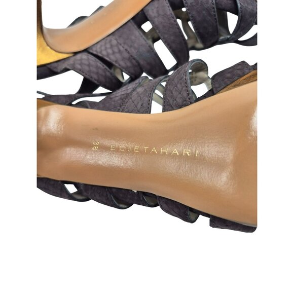 Elie Tahari Meredith Wedge Suede Strappy Heeled Sandals Brown Gold Women's 8 38 - Picture 9 of 9